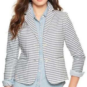 GAP | Striped Unstructured Blazer White Chambray‎ Blue Linen Cotton Lined | 18